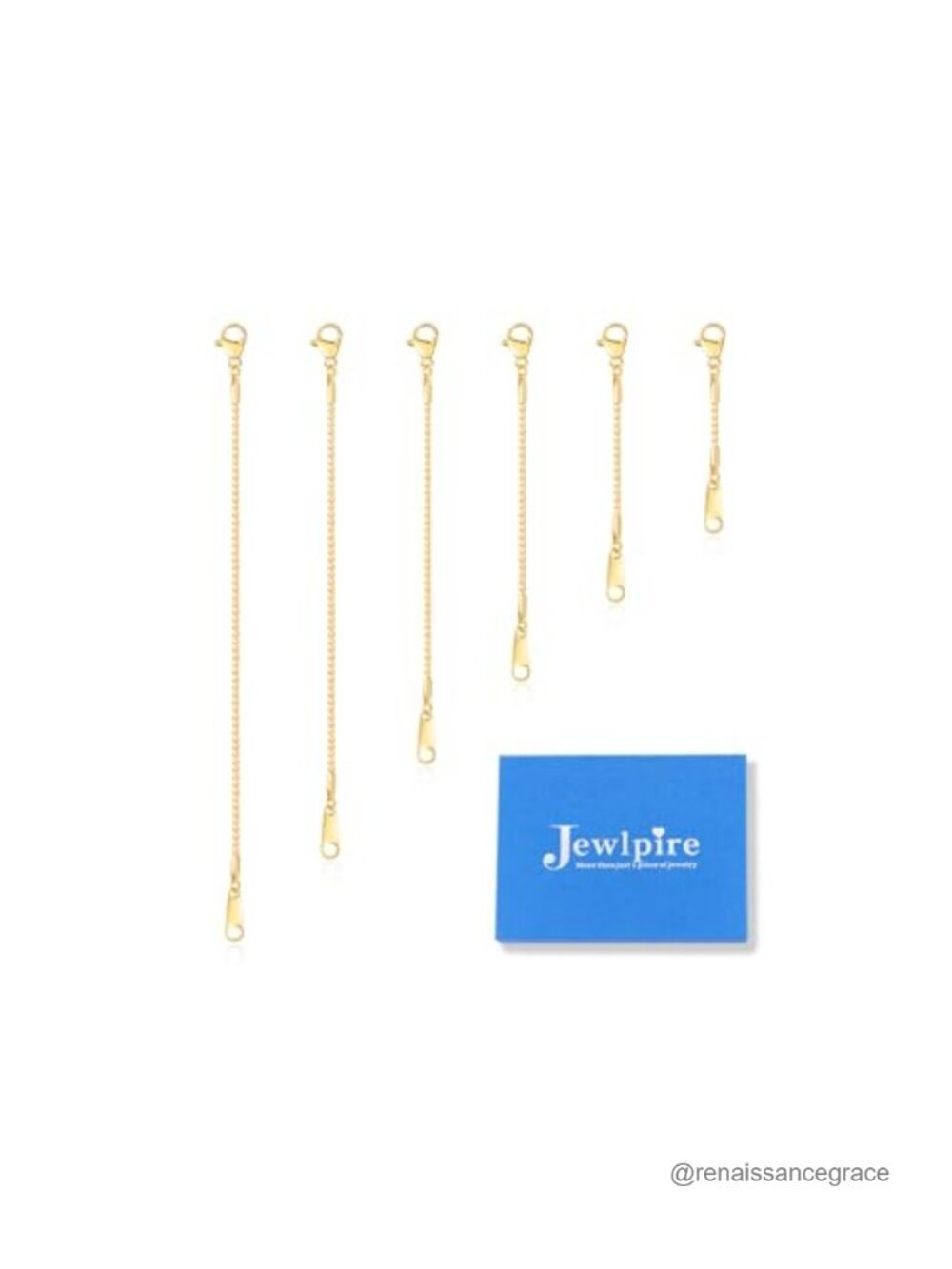 18K Gold Plated Box Chain Necklace Extender Set - 6 Piece (1-6 inch) for Jewelry